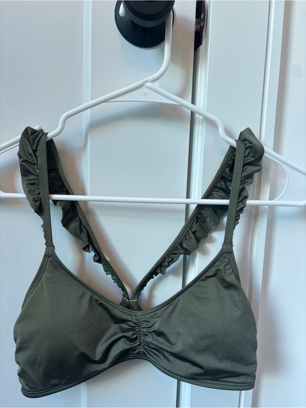 Ruffled Strap Olive Bikini Top